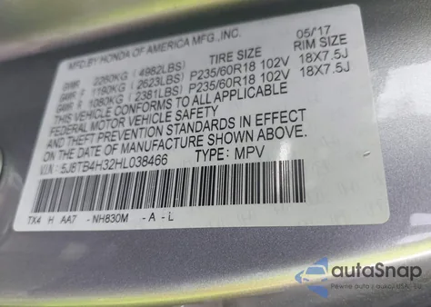 2017 Acura Rdx Base (A6)/W/Acurawatch Plus Package from USA, damaged, VIN 5J8TB4H32HL038466